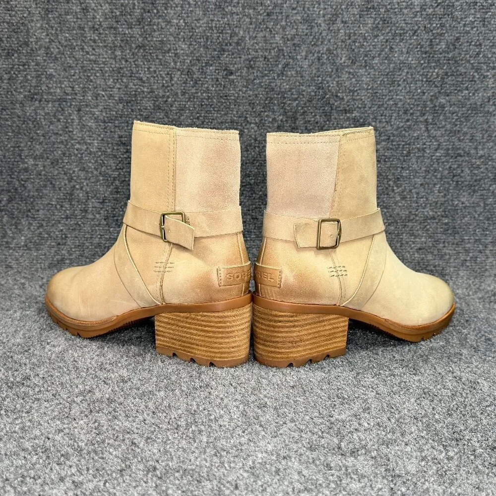 Sorel Cate Buckle Ankle Boots Women's Size 7.5 Sandy Tan Leather Chelsea Booties